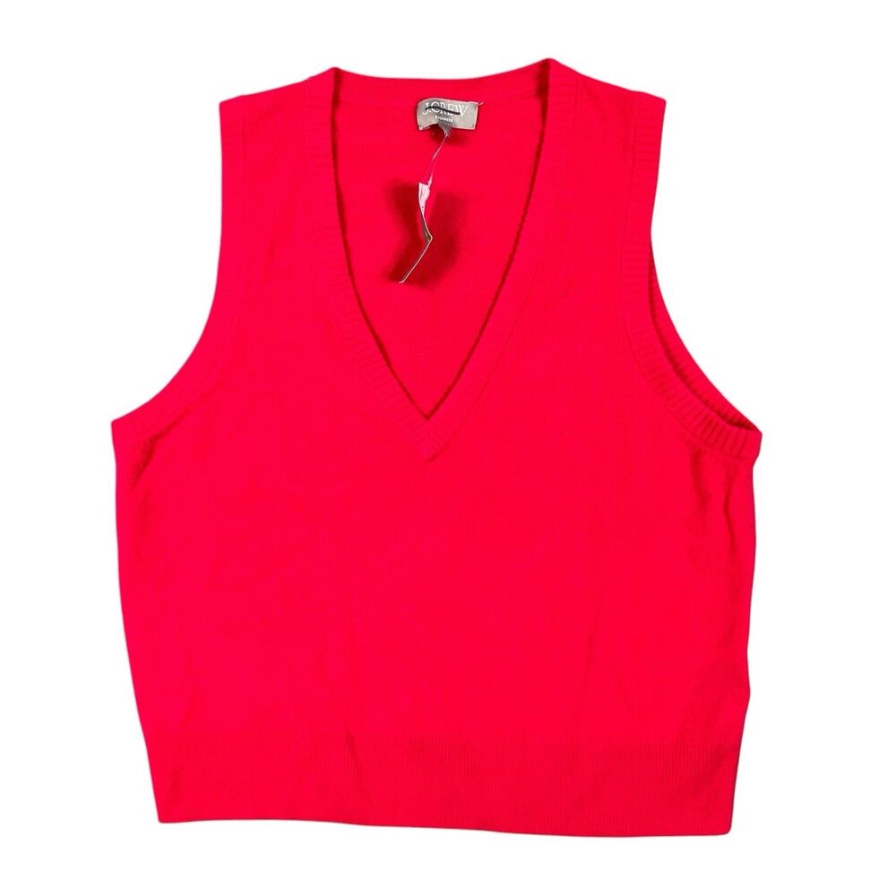 J Crew Cashmere Sweater Vest Womens L Red V Neck Sleeveless Preppy BS941